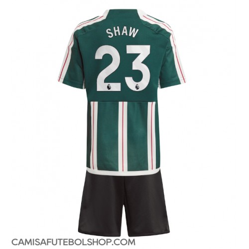 Camisa de time de futebol Manchester United Luke Shaw #23 Replicas 2º Equipamento Infantil 2023-24 Manga Curta (+ Calças curtas)